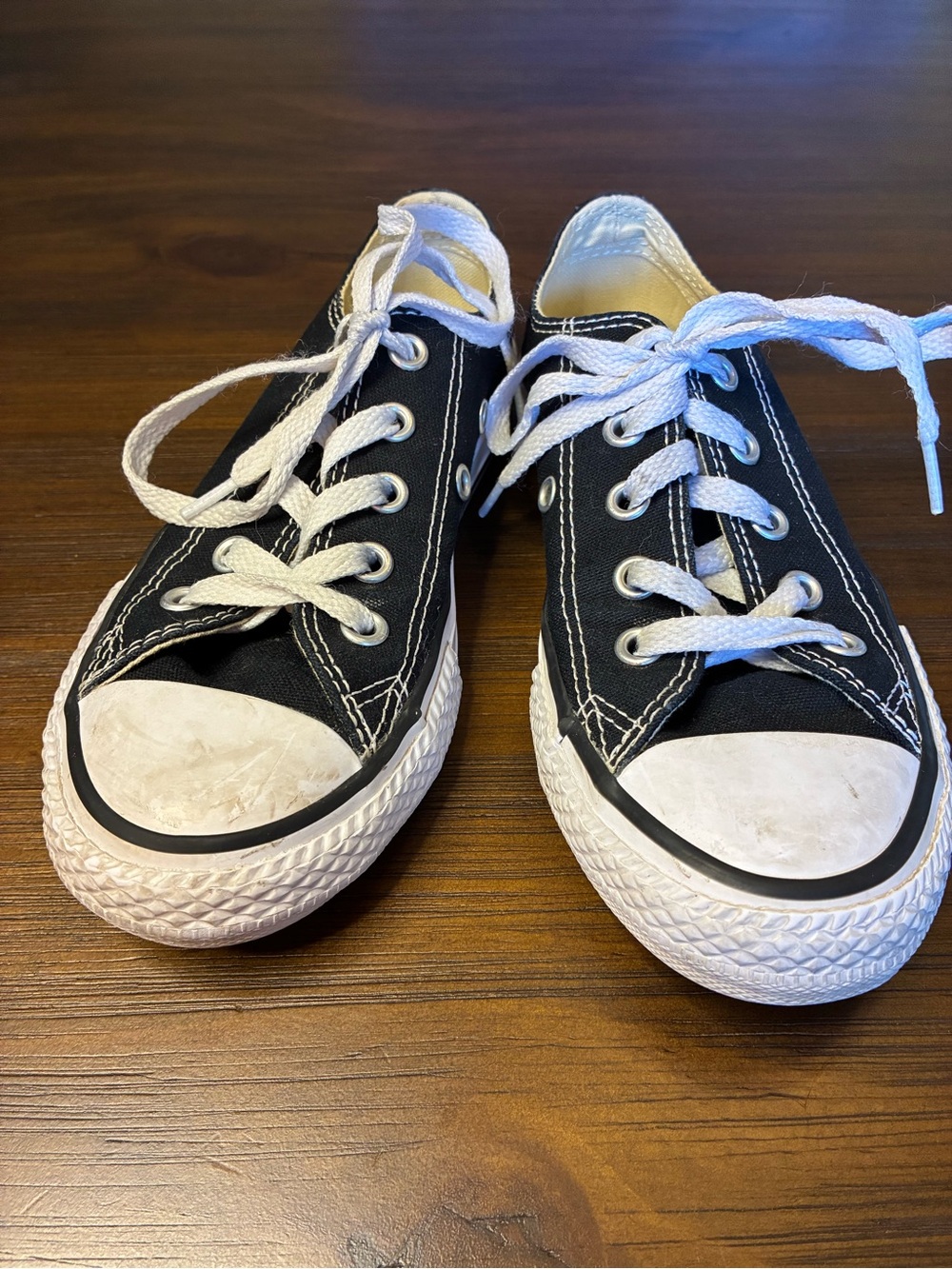Kids Black Low-Top Canvas Kids Sneakers with White Laces